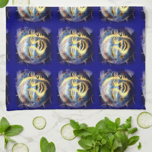 Sun Face / Moon Face keukenhanddoek (Gevouwen)