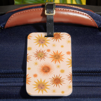 Sun Face Oranje Waterverf Illustratie Bagagelabel