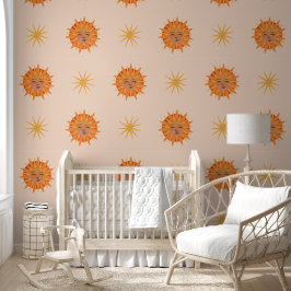 Sun Face Oranje Waterverf Illustratie Behang