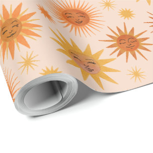 Sun Face Oranje Waterverf Illustratie Cadeaupapier