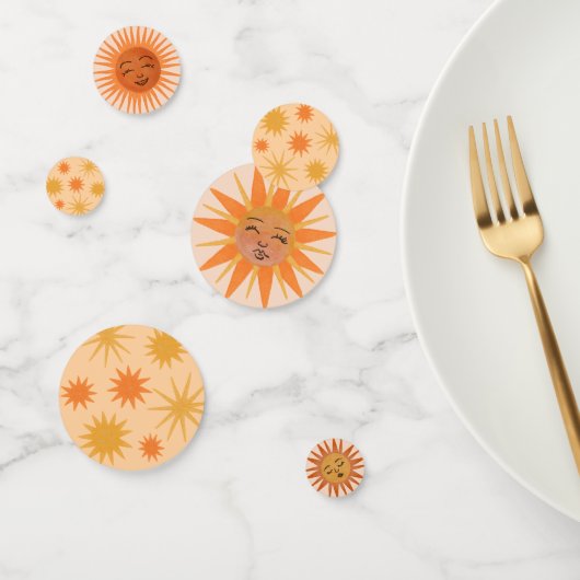 Sun Face Oranje Waterverf Illustratie Confetti (Groep)