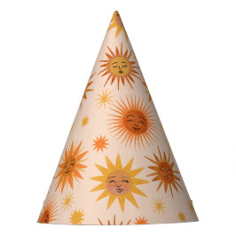 Sun Face Oranje Waterverf Illustratie Feesthoedjes