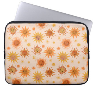 Sun Face Oranje Waterverf Illustratie Laptop Sleeve