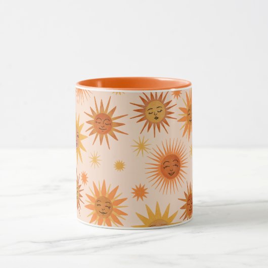 Sun Face Oranje Waterverf Illustratie Mok (Midden)