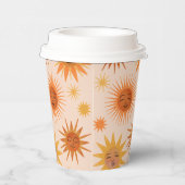 Sun Face Oranje Waterverf Illustratie Papieren Bekers (Rechts)