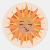 Sun Face Oranje Waterverf Illustratie Ronde Sticker (Voorkant)