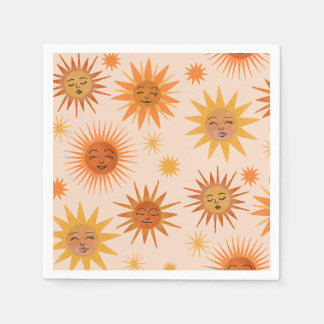 Sun Face Oranje Waterverf Illustratie Servet