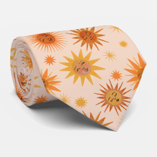 Sun Face Oranje Waterverf Illustratie Stropdas
