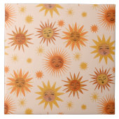 Sun Face Oranje Waterverf Illustratie Tegeltje (Voorkant)
