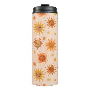 Sun Face Oranje Waterverf Illustratie Thermosbeker