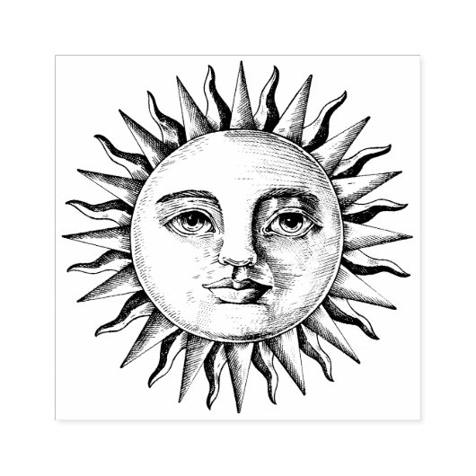 Sun Face  tekening Rubberstempel (Afrduk)