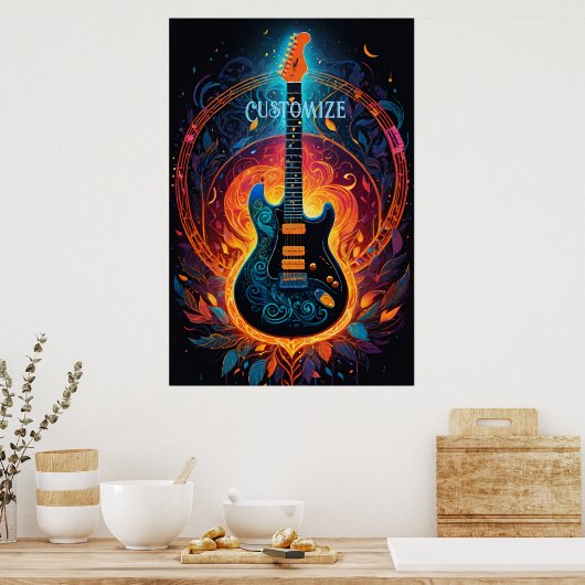 Sun Fire elektrische gitaar Poster (Keuken)