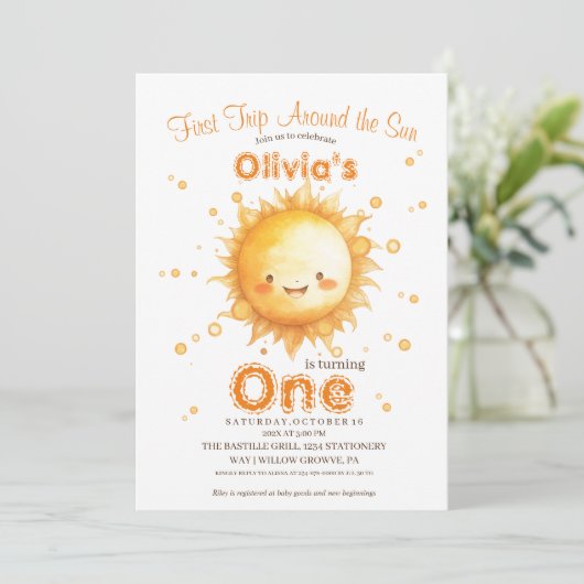 Sun First Birthday Party Rustiek Kinder Kaart (Staand voorkant)