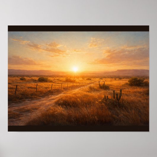 Sun flare over empty prairie poster (Voorkant)