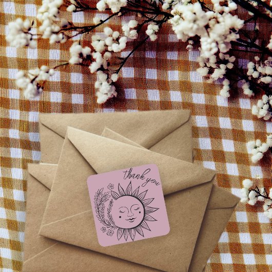 Sun Floral Boho DANK U Elegant Chic Dusty Roos Vierkante Sticker