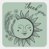 Sun Floral Boho DANK U Elegant Chique Sage Groen Vierkante Sticker (Voorkant)