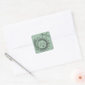 Sun Floral Boho DANK U Elegant Chique Sage Groen Vierkante Sticker (Envelop)