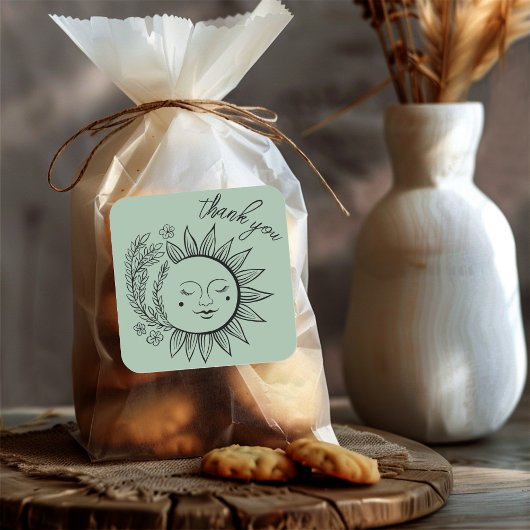 Sun Floral Boho DANK U Elegant Chique Sage Groen Vierkante Sticker