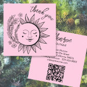 Sun Floral Boho DANK U Elegante QR Code Roze Vierkante Visitekaartje