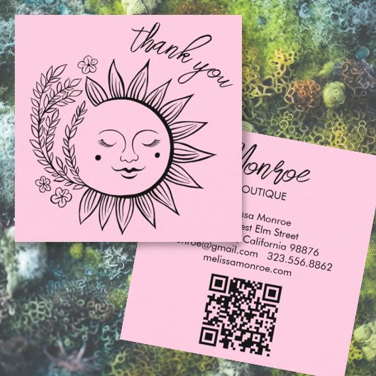 Sun Floral Boho DANK U Elegante QR Code Roze Vierkante Visitekaartje