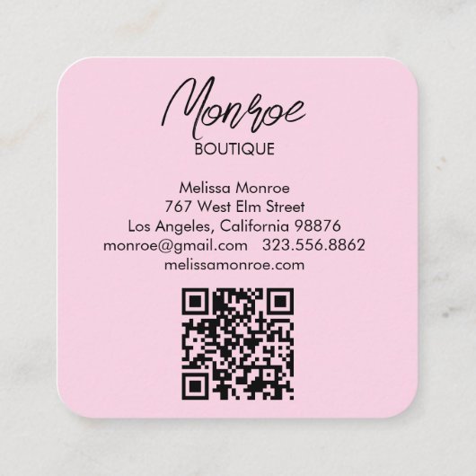 Sun Floral Boho DANK U Elegante QR Code Roze Vierkante Visitekaartje (Achterkant)