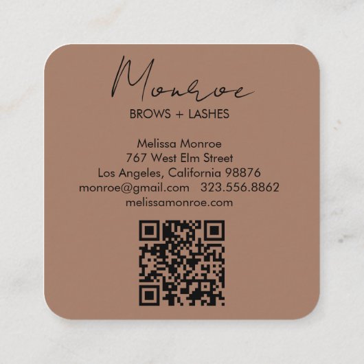 Sun Floral Boho Line Art Elegant QR Code Mocha Vierkante Visitekaartje (Achterkant)