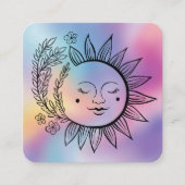 Sun Floral Boho Line Art Elegant QR Code Rainbow  Vierkante Visitekaartje (Voorkant)