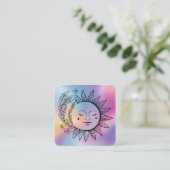 Sun Floral Boho Line Art Elegant QR Code Rainbow  Vierkante Visitekaartje (Staand voorkant)