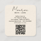 Sun Floral Boho Line Art Elegante QR Code Cream Vierkante Visitekaartje (Achterkant)