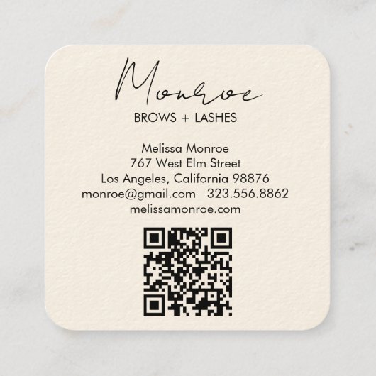 Sun Floral Boho Line Art Elegante QR Code Cream Vierkante Visitekaartje (Achterkant)