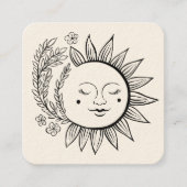 Sun Floral Boho Line Art Elegante QR Code Cream Vierkante Visitekaartje (Voorkant)