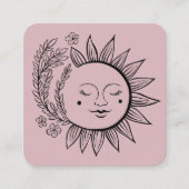 Sun Floral Boho Line Art Elegante QR Code Roze Vierkante Visitekaartje (Voorkant)