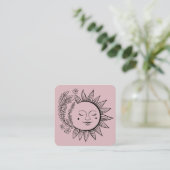 Sun Floral Boho Line Art Elegante QR Code Roze Vierkante Visitekaartje (Staand voorkant)