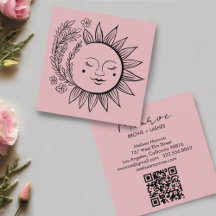 Sun Floral Boho Line Art Elegante QR Code Roze