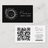 Sun Floral Boho Line Art Elegante QR sociale icone Visitekaartje (Voorkant / Achterkant)