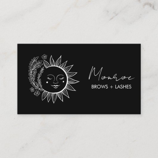 Sun Floral Boho Line Art Elegante QR sociale icone Visitekaartje (Voorkant)