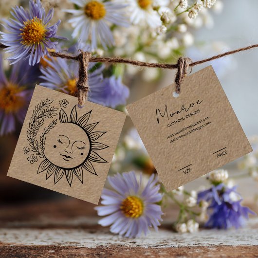 Sun Floral Boho Line Art Kraft CUSTOM HANG LABEL