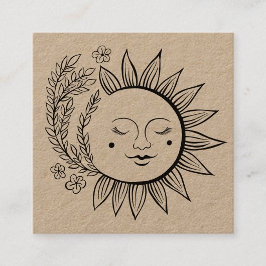 Sun Floral Boho Line Art QR Code CUSTOM HANG LABEL (Voorkant)