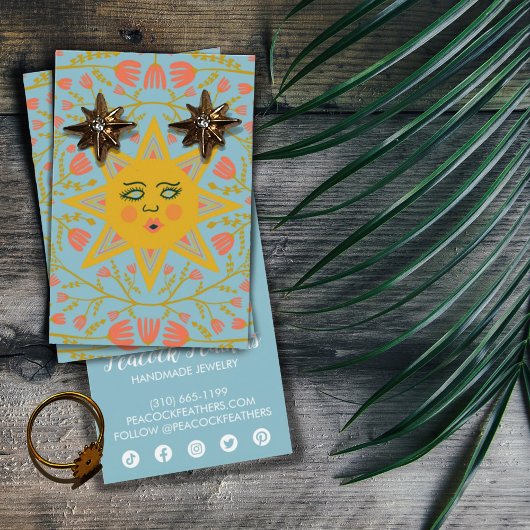 Sun & Floral Earring Ketting Jewelry Display Card Visitekaartje