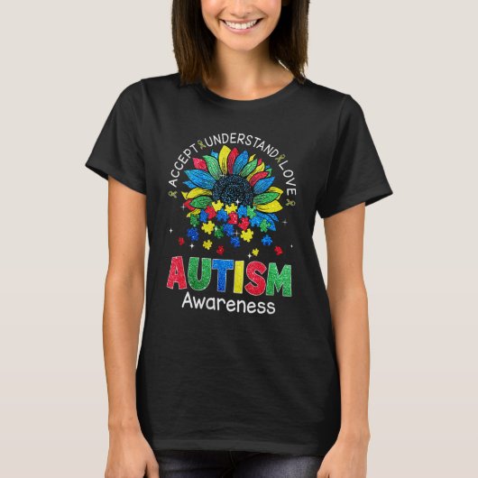 Sun Flower Accepteert Begrip liefdesautisme T-shirt (Voorkant)