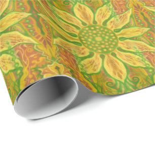 Sun Flower bohemian floral art yellow green sinaas Cadeaupapier