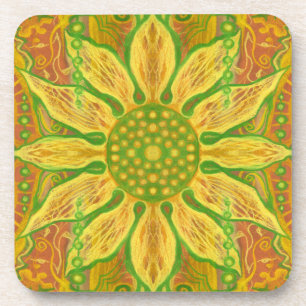Sun Flower bohemian floral art yellow green sinaas Drankjes Onderzetter