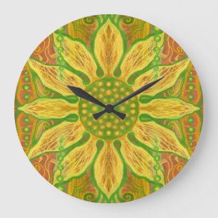 Sun Flower bohemian floral art yellow green sinaas Grote Klok