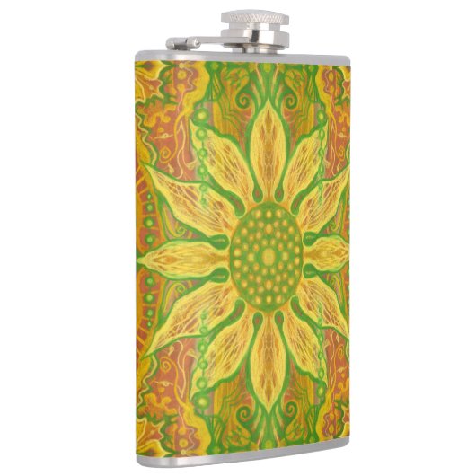 Sun Flower bohemian floral art yellow green sinaas Heupfles (Rechts)