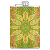 Sun Flower bohemian floral art yellow green sinaas Heupfles (Voorkant)
