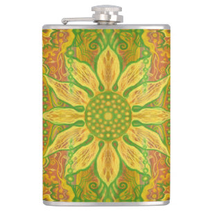 Sun Flower bohemian floral art yellow green sinaas Heupfles