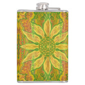 Sun Flower bohemian floral art yellow green sinaas Heupfles (Achterkant)