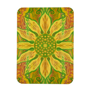 Sun Flower bohemian floral art yellow green sinaas Magneet