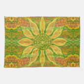 Sun Flower bohemian floral art yellow green sinaas Theedoek (Horizontaal)