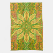 Sun Flower bohemian floral art yellow green sinaas Theedoek (Verticaal)